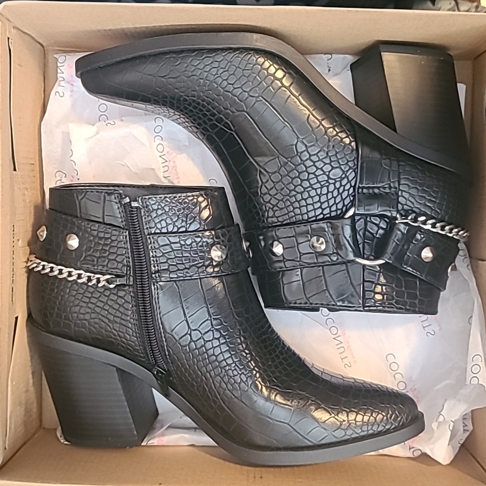 New in box Black Croc Embossed Booties with 3"Heel